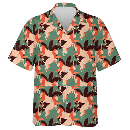 Orange Lion Running On Green Background Hawaiian Shirt,Hawaiian Shirt Gift, Christmas Gift
