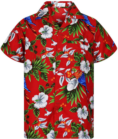 Léine Funky Haváís Fir Muinchille Gearr Cló Haváíais Bláthanna Cóisir Parrots Silíní, Bronntanas Léine Haváís, Bronntanas Nollag