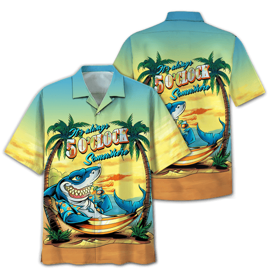 Shark On The Beach Design Hawaiian Shirt,Hawaiian Shirt Gift, Christmas Gift