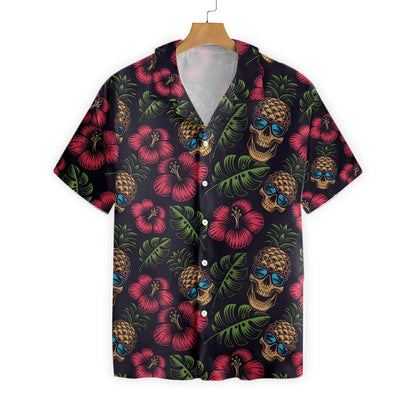 Pineapple Skull Green Leaves Pattern Hawaiian Shirt,Hawaiian Shirt Gift, Christmas Gift