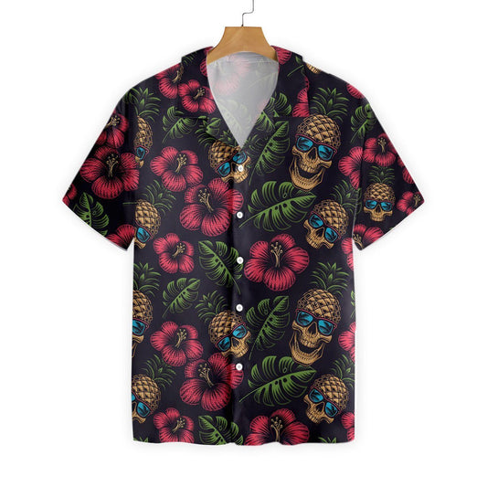 Pineapple Skull Green Leaves Pattern Hawaiian Shirt,Hawaiian Shirt Gift, Christmas Gift