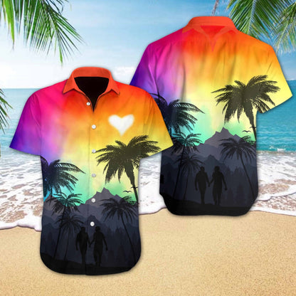 Vivid Background Lgbt Heart Design Hawaiian Shirt, Hwaiian For Gift
