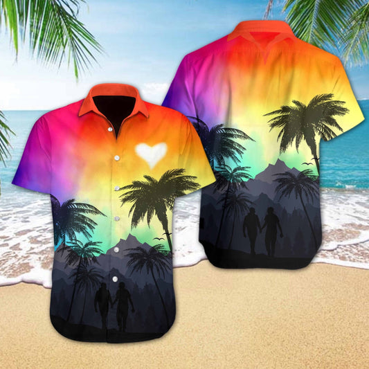 Vivid Background Lgbt Heart Design Hawaiian Shirt, Hwaiian For Gift