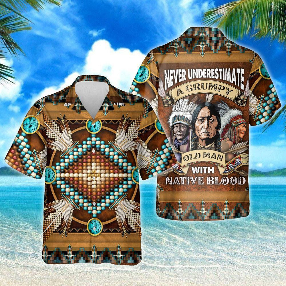 Tribe Design Hawaiian Shirt Grumpy Old Man With Native Blood, Hawaiian Shirt Gift, Christmas Gift
