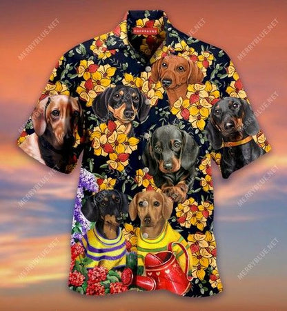 Dachshund And Flowers Hawaiian Shirt, Hwaiian For Gift