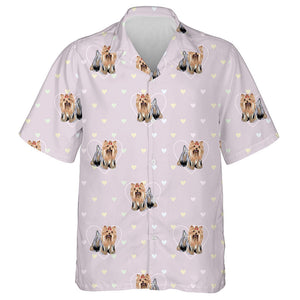 Yorkshire Terrier And Colored Hearts On Pink Hawaiian Shirt, Hawaiian Shirt Gift, Christmas Gift