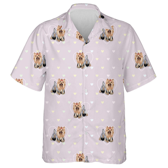 Yorkshire Terrier And Colored Hearts On Pink Hawaiian Shirt, Hawaiian Shirt Gift, Christmas Gift