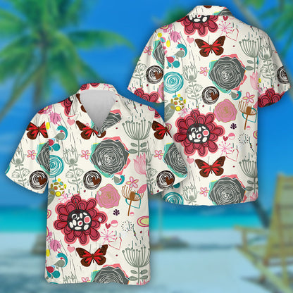 Téama Trópaiceach Bláthanna Agus Féileacán i Stíl Retro Léine Haváís, Bronntanas Léine Haváíais, Bronntanas Nollag