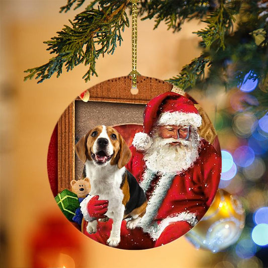 Beagle With Santa Christmas Christmas Plastic Hanging Ornament, Christmas Ornament Gift, Christmas Gift, Christmas Decoration