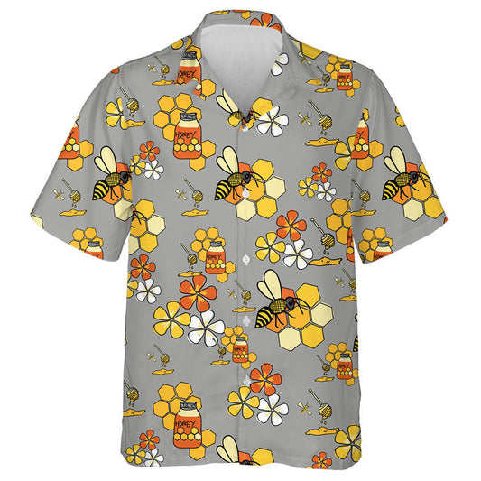 Natural Summer Active Bees On Gray Background Hawaiian Shirt, Hawaiian Shirt Gift, Christmas Gift