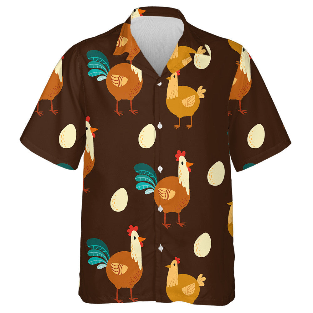 Funny Chicken An Egg On Brown Background Hawaiian Shirt, Hawaiian Shirt Gift, Christmas Gift