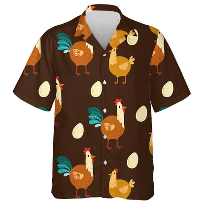 Funny Chicken An Egg On Brown Background Hawaiian Shirt, Hawaiian Shirt Gift, Christmas Gift