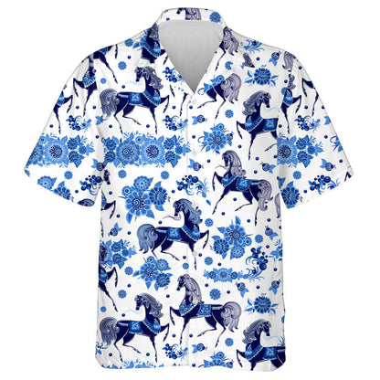Fashion Texture With Stylized Horses And Flowers Hawaiian Shirt, Hawaiian Shirt Gift, Christmas Gift