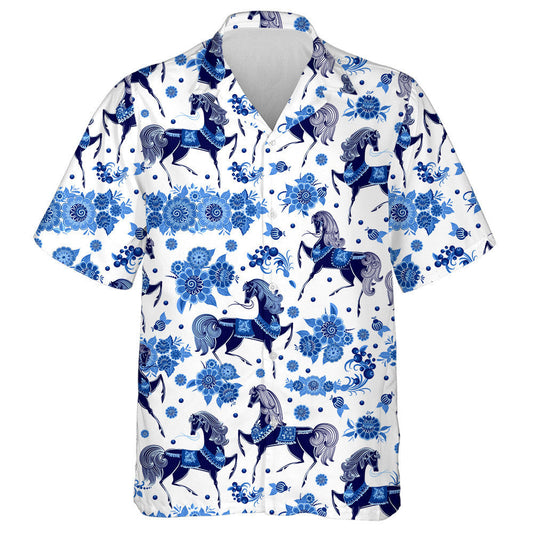 Fashion Texture With Stylized Horses And Flowers Hawaiian Shirt, Hawaiian Shirt Gift, Christmas Gift