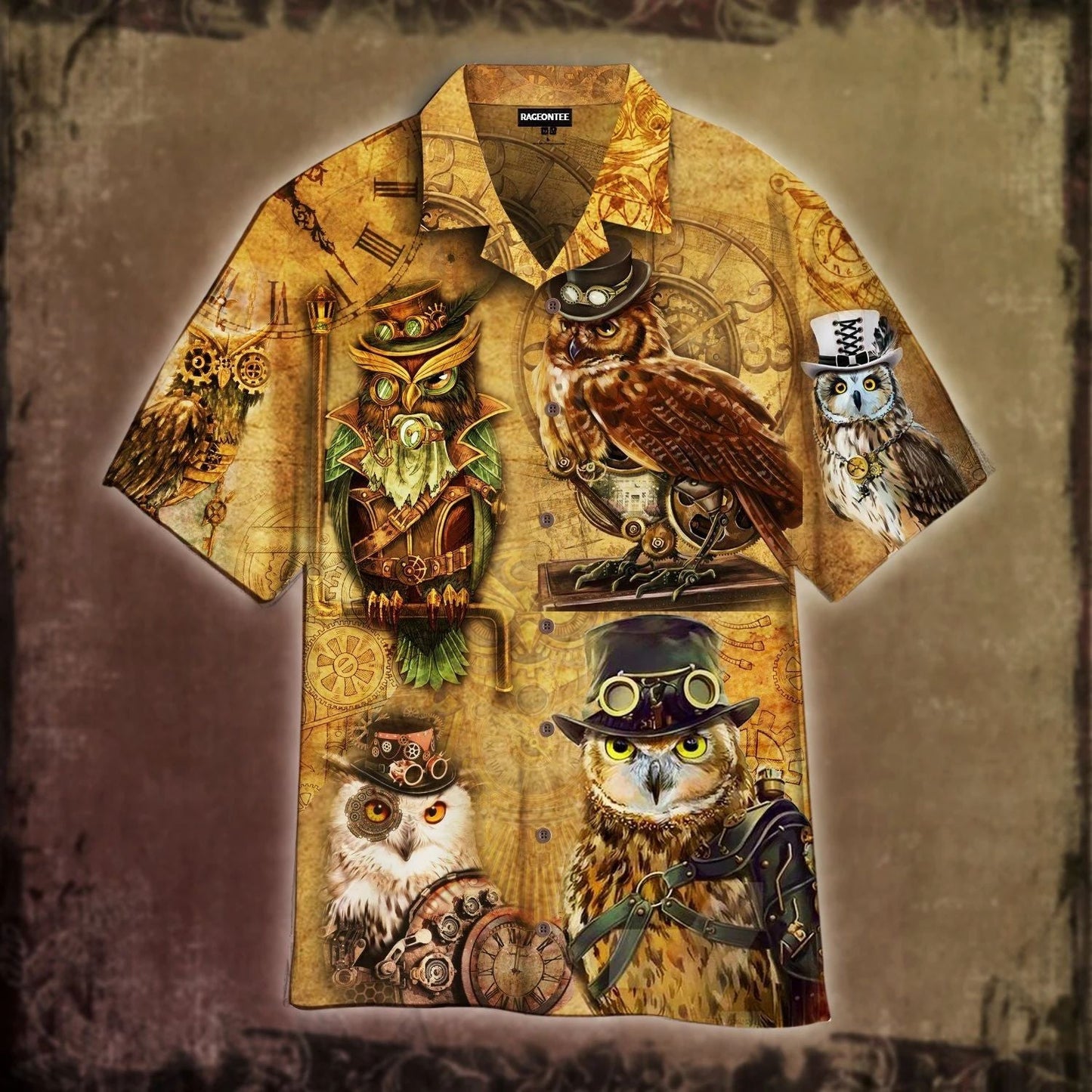 Owl Steampunk Background Design Hawaiian Shirt,Hawaiian Shirt Gift, Christmas Gift
