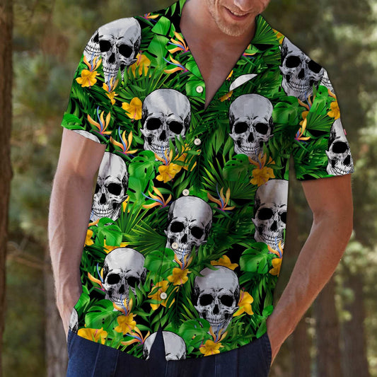 Skull Head With Yellow Hibiscus Hawaiian Shirt,Hawaiian Shirt Gift, Christmas Gift