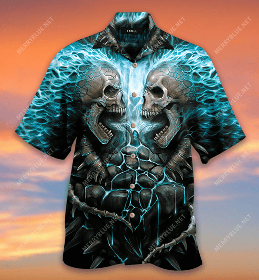 Skull Blue Flaming Haváí Léine Aloha Shorts Haváís Trá Muinchille Gearr, Bronntanas Léine Haváís, Bronntanas Nollag