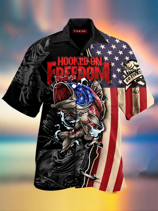 Hooked On Freedom Seamless Background Design Hawaiian Shirt, Hawaiian For Gift