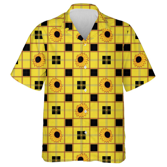 Black And Yellow Check With Sunflower Pattern Hawaiian Shirt, Hawaiian Shirt Gift, Christmas Gift