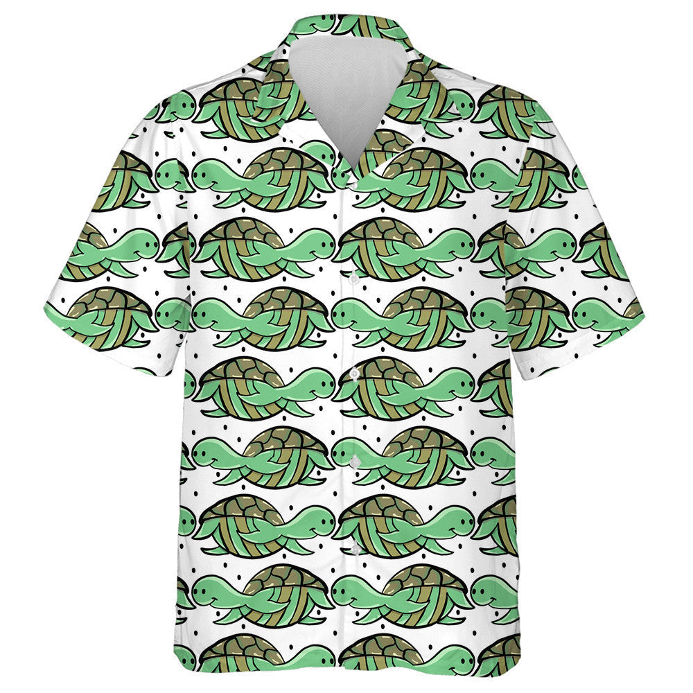 Happy Green Turtles On White Background Hawaiian Shirt, Hawaiian For Gift