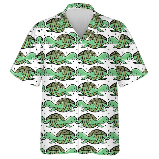 Happy Green Turtles On White Background Hawaiian Shirt, Hawaiian For Gift
