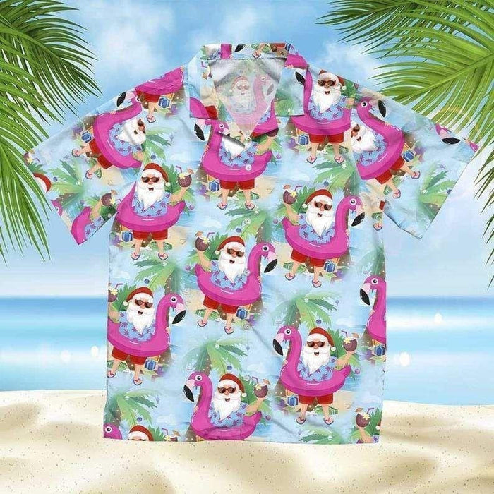 Christmas Santa Claus With Flamingo Funny Hawaiian Shirt, Hawaiian Shirt Gift, Christmas Gift