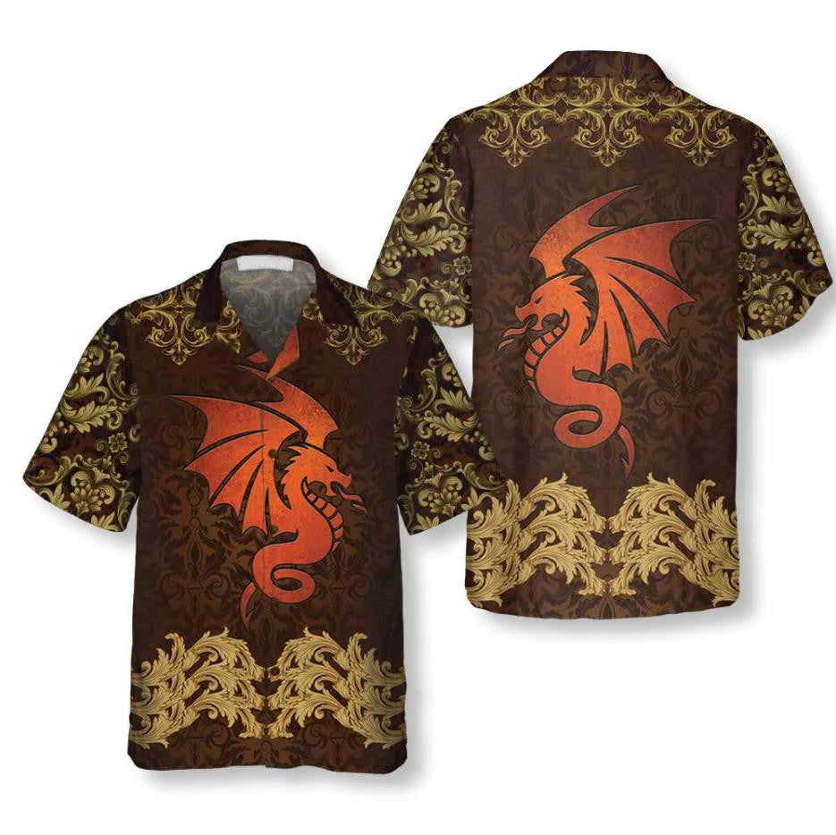 Viking Baroque Dark Brown Dragon Hawaiian Shirt, Hwaiian For Gift