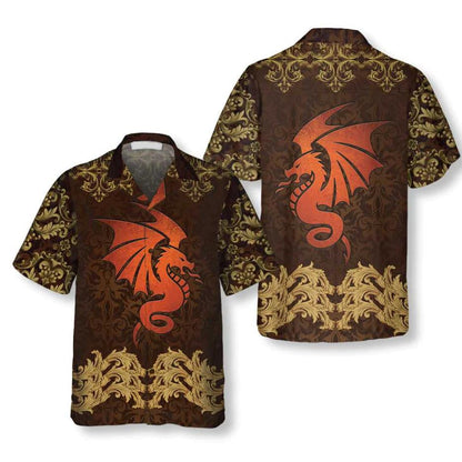 Viking Baroque Dark Brown Dragon Hawaiian Shirt, Hwaiian For Gift