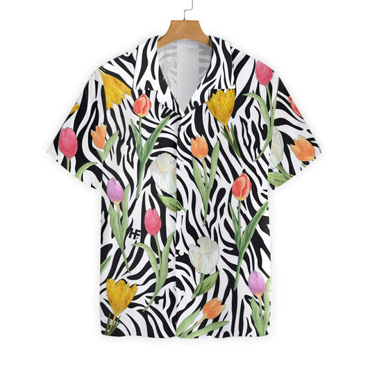 Tulip Zebra Watercolor Painting Art Pattern Hawaiian Shirt,Hawaiian Shirt Gift, Christmas Gift
