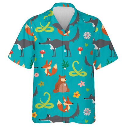 Really Cute Cartoon Wild Animals And Wolf Hawaiian Shirt, Hawaiian Shirt Gift, Christmas Gift