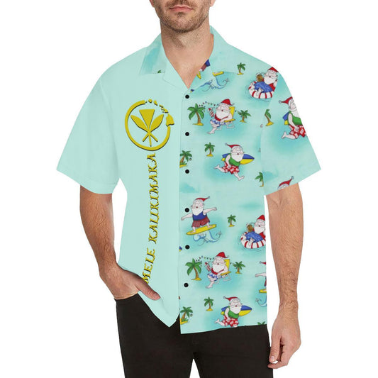 Hawaiian Shirt Christmas Maoli Kanaka Turquoise Background, Hawaiian For Gift