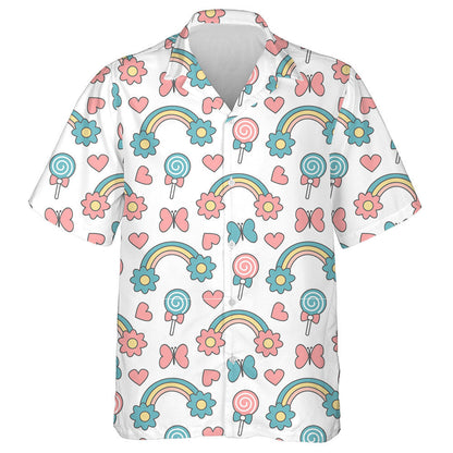 Hand Drawn Butterflies Rainbows With Daisy Flowers Hawaiian Shirt, Hawaiian Shirt Gift, Christmas Gift