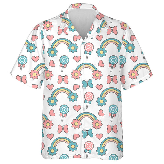 Hand Drawn Butterflies Rainbows With Daisy Flowers Hawaiian Shirt, Hawaiian Shirt Gift, Christmas Gift