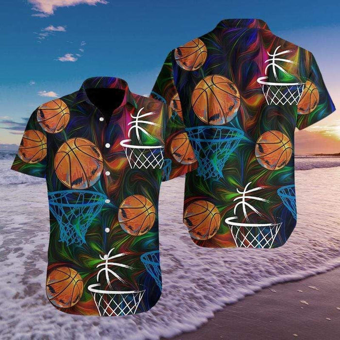 Colorful Light Basketball Scored Design Hawaiian Shirt, Hawaiian For Gift