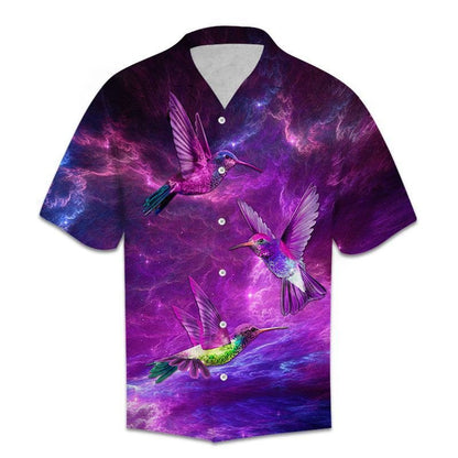 Beautiful Hummingbird On Purple Galaxy Sky Themed Hawaiian Shirt, Hawaiian Shirt Gift, Christmas Gift