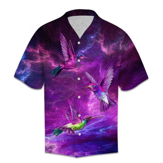 Beautiful Hummingbird On Purple Galaxy Sky Themed Hawaiian Shirt, Hawaiian Shirt Gift, Christmas Gift