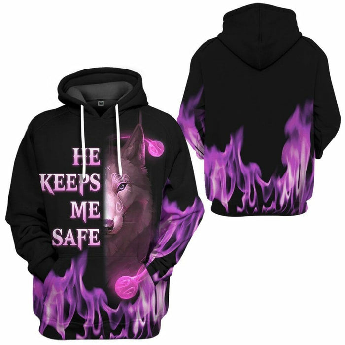 3D Wolf Pink He Keep Me Safe Custom Tshirt Hoodie Apparel