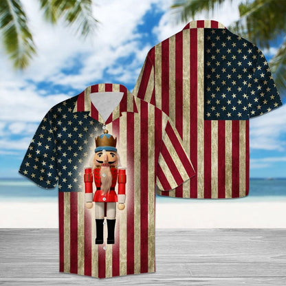 Happy Nutcracker On Grunge American Flag Pattern Hawaiian Shirt, Hawaiian Shirt Gift, Christmas Gift