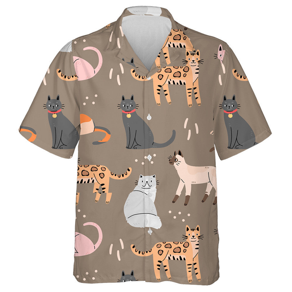 Cute Cats On A Brown Background With Animals Hawaiian Shirt, Hawaiian Shirt Gift, Christmas Gift