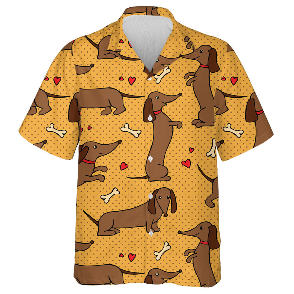 Funny Dachshunds Standing On The Yellow Dot Hawaiian Shirt, Hawaiian Shirt Gift, Christmas Gift