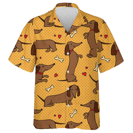 Funny Dachshunds Standing On The Yellow Dot Hawaiian Shirt, Hawaiian Shirt Gift, Christmas Gift
