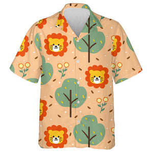 Cute Cartoon Lion Flower And Tree Hawaiian Shirt,Hawaiian Shirt Gift, Christmas Gift