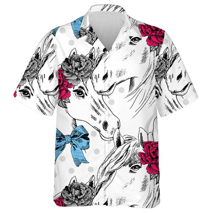 Couple White Horses With Wreath Love Day Hawaiian Shirt, Hawaiian Shirt Gift, Christmas Gift