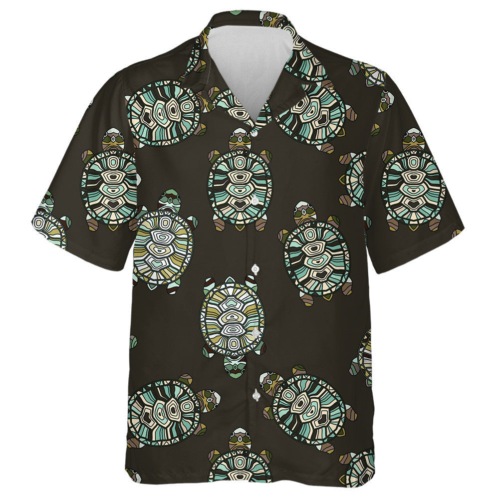 Hand Painted Tribal Styled Tortoises Turtles Hawaiian Shirt, Hawaiian Shirt Gift, Christmas Gift