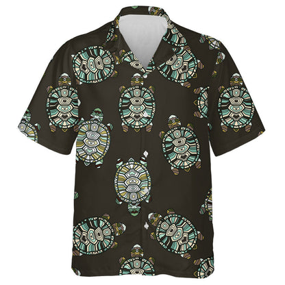 Hand Painted Tribal Styled Tortoises Turtles Hawaiian Shirt, Hawaiian Shirt Gift, Christmas Gift