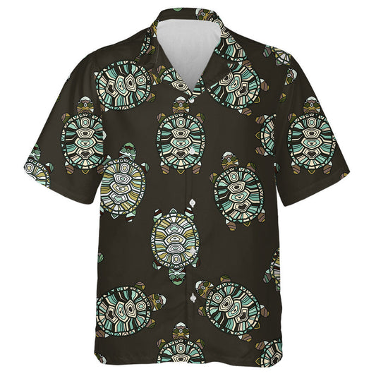 Hand Painted Tribal Styled Tortoises Turtles Hawaiian Shirt, Hawaiian Shirt Gift, Christmas Gift