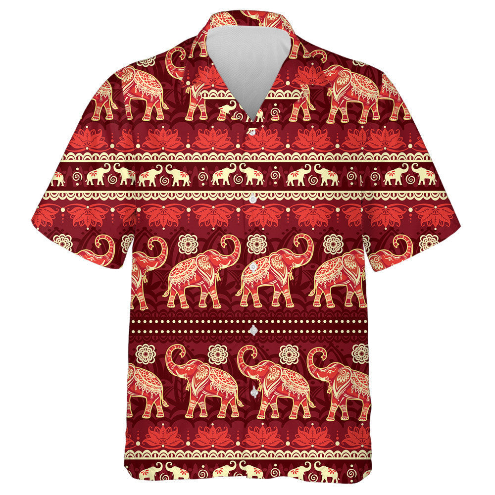 Eilifint Eitneach Indiach Agus Bláth ar Chúlra Dearg Léine Haváís, Bronntanas Léine Haváíais, Bronntanas Nollag