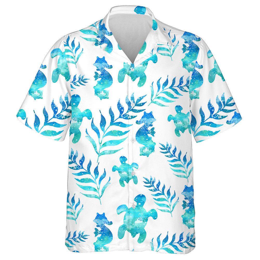 Galaxy Marine Tropical Leaves And Seahorse Hawaiian Shirt,Hawaiian Shirt Gift, Christmas Gift