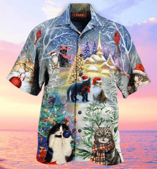 Have A Purry Purry Christmas Cat Hawaiian Shirt, Hawaiian For Gift