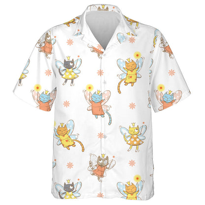 Cartoon Fairies Cats And Flowers On White Hawaiian Shirt, Hawaiian Shirt Gift, Christmas Gift